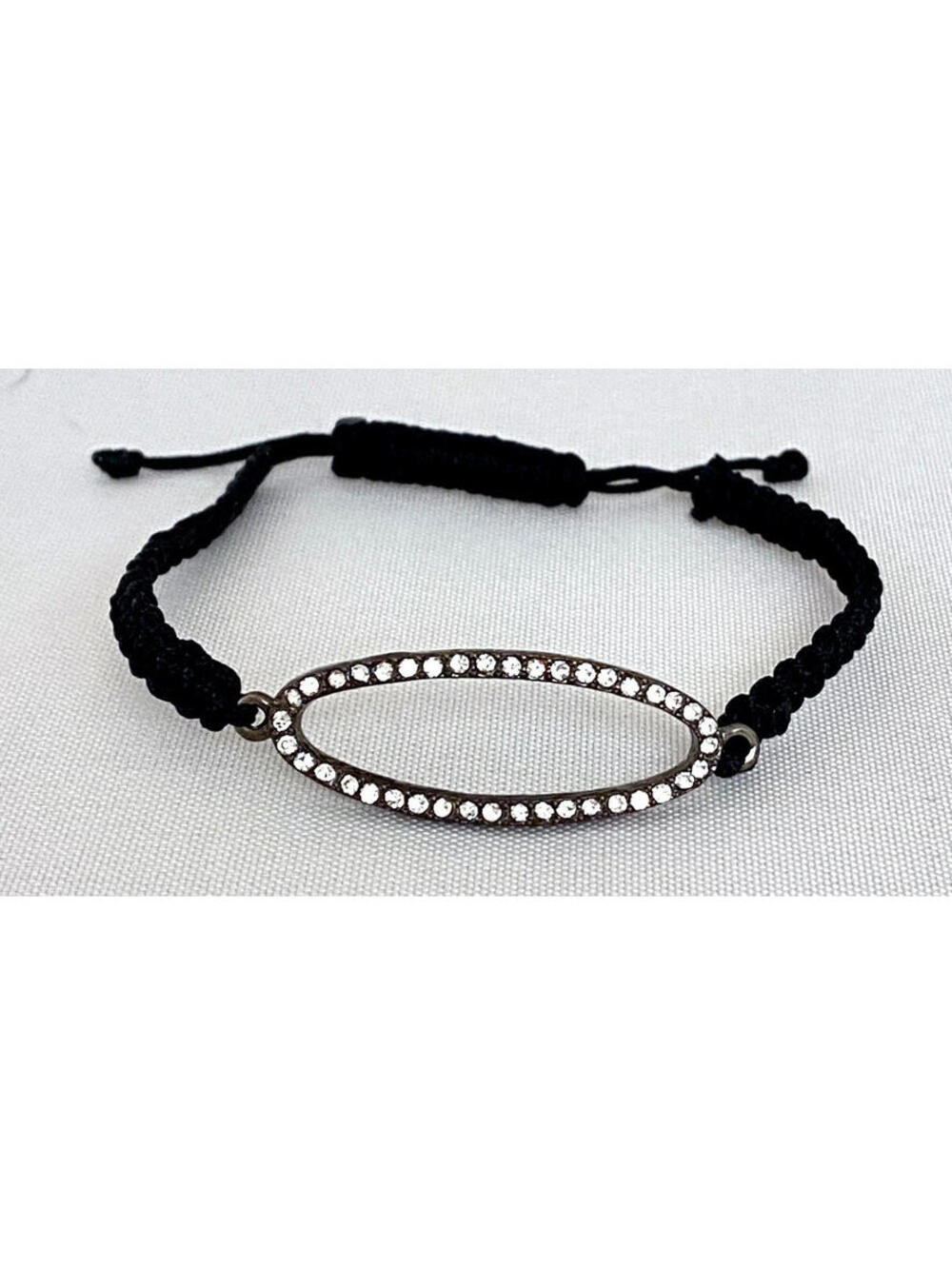 NEW Crystal Rhinestone Oval Charm Black Macrame Friendship Bracelet Adj Denmark
